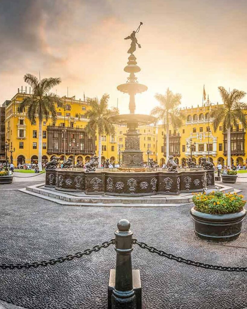 Historic fountain in vibrant plaza - Lima Peru Luxury Tours - Golden Galapagos Cruises
