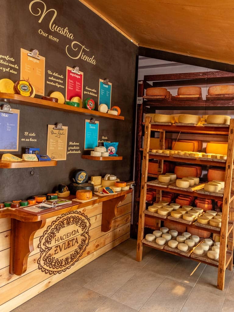 Cheese display in a shop - Hacienda Zuleta Cheese Factory - Golden Galapagos Cruises